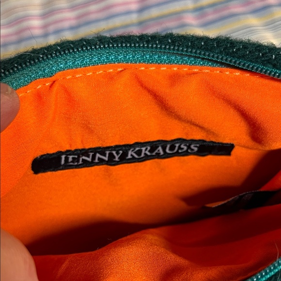 Playful Cat Design Textured Woolen‎ Cosmetic Pouch - Green and Yellow - Picture 2 of 7